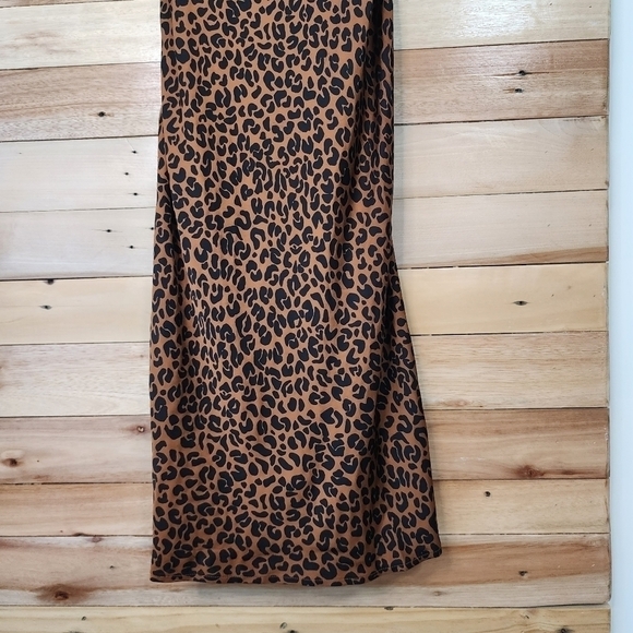 Good American Brown Black Chai Leopard Satin Midi Slip Dress woven Intimate - Picture 8 of 16